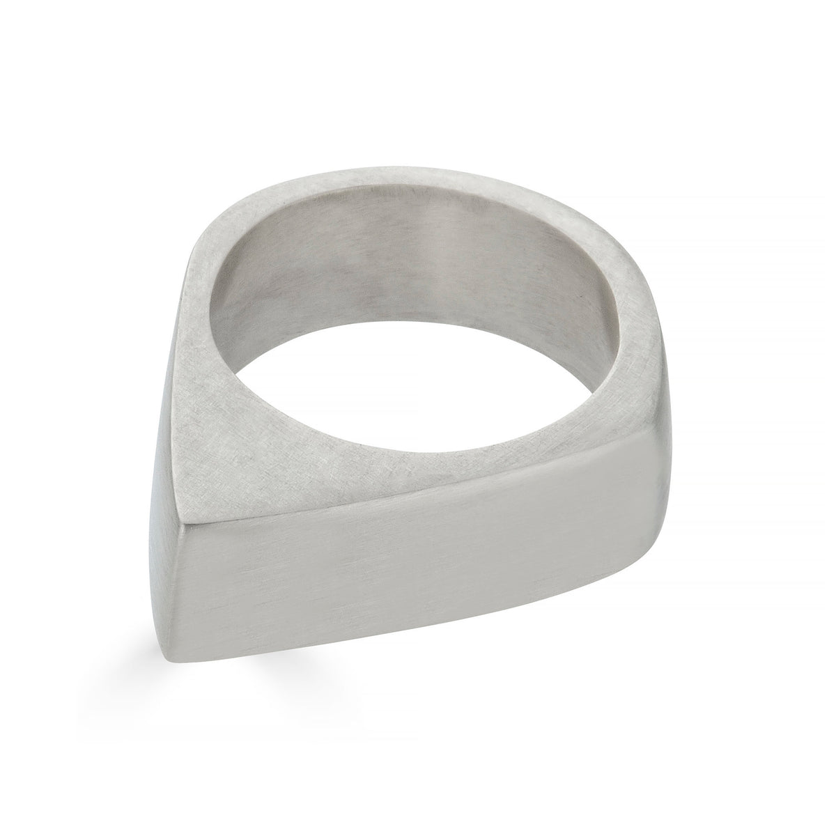 Pyramid Ring in recycled sterling silver, angled studio shot on white background showing flat-top silhouette – Black Heart Jewelers