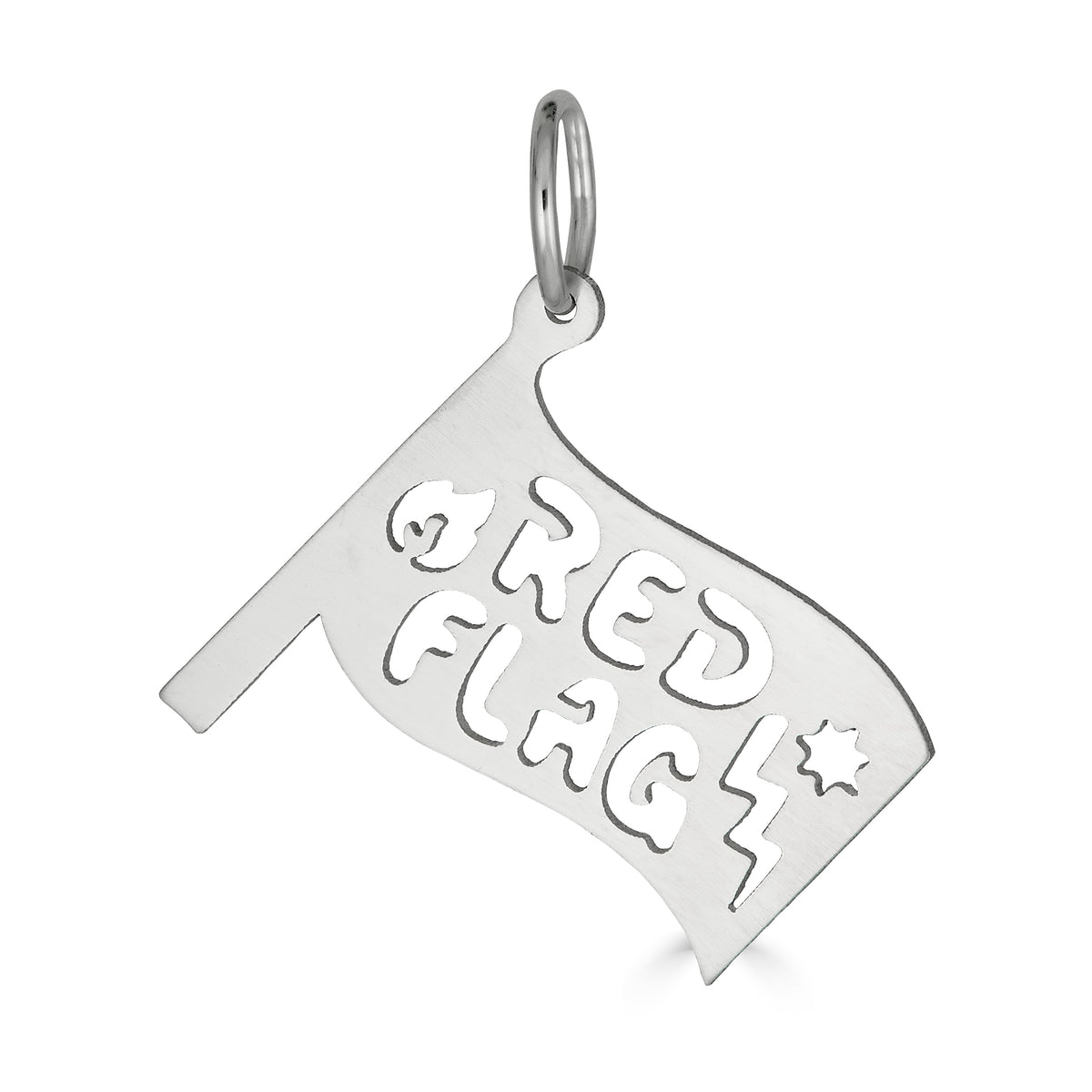Red Flag pendant in recycled sterling silver, studio shot on white background – Black Heart Jewelers
